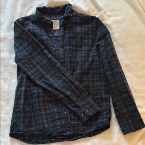 Fat Face Men’s Navy and Green Plaid Button Up Shirt